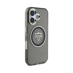 Coque iPhone 16 Guess IML Metal Mountain Logo MagSafe noire — visuel 4
