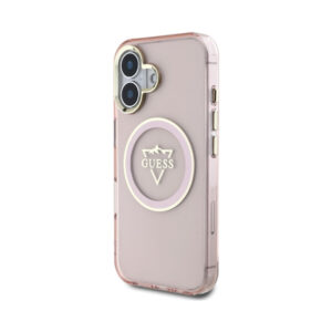 Coque iPhone 16 Guess IML Metal Mountain Logo MagSafe rose — visuel 2