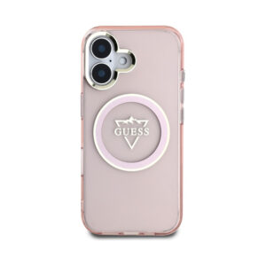 Coque iPhone 16 Guess IML Metal Mountain Logo MagSafe rose — visuel 3
