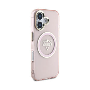 Coque iPhone 16 Guess IML Metal Mountain Logo MagSafe rose — visuel 4