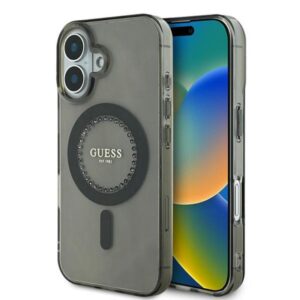 Coque iPhone 16 Guess IML Rhinestones MagSafe noire