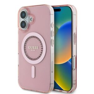 Coque iPhone 16 Guess IML Rhinestones MagSafe rose