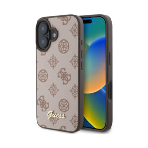 Coque iPhone 16 Guess Peony Script MagSafe brune