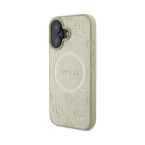 Coque iPhone 16 Guess Saffiano Peony Classic Logo MagSafe dorée — visuel 2