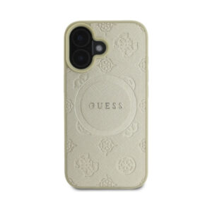 Coque iPhone 16 Guess Saffiano Peony Classic Logo MagSafe dorée — visuel 3