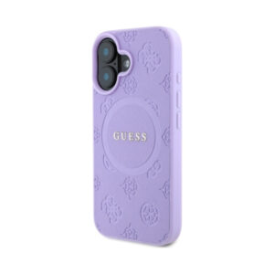 Coque iPhone 16 Guess Saffiano Peony Classic Logo MagSafe violette — visuel 2