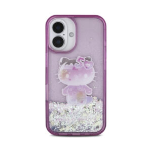 Coque iPhone 16 Hello Kitty Liquid Glitter 50TH Anniversary Party violette — visuel 3