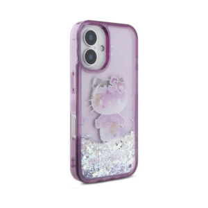 Coque iPhone 16 Hello Kitty Liquid Glitter 50TH Anniversary Party violette — visuel 4
