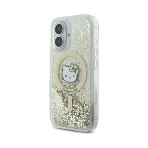 Coque iPhone 16 Hello Kitty Liquid Glitter Fever MagSafe blanche et dorée — visuel 2