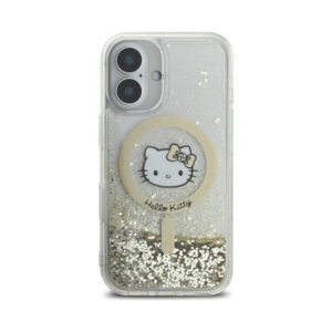 Coque iPhone 16 Hello Kitty Liquid Glitter Fever MagSafe blanche et dorée — visuel 3