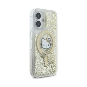 Coque iPhone 16 Hello Kitty Liquid Glitter Fever MagSafe blanche et dorée — visuel 4