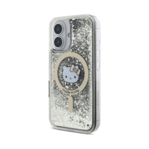 Coque iPhone 16 Hello Kitty Liquid Glitter Fever MagSafe noire et dorée — visuel 2