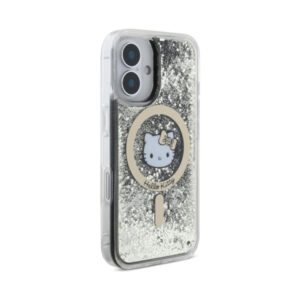 Coque iPhone 16 Hello Kitty Liquid Glitter Fever MagSafe noire et dorée — visuel 4