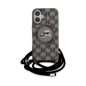 Coque iPhone 16 Karl Lagerfeld IML Crossbody Monogram Karl & Choupette Head MagSafe noire — visuel 2