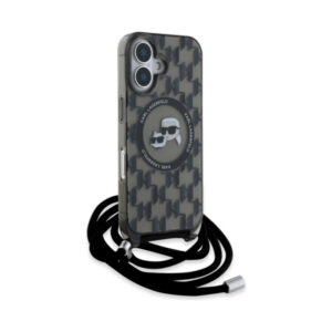 Coque iPhone 16 Karl Lagerfeld IML Crossbody Monogram Karl & Choupette Head MagSafe noire — visuel 3