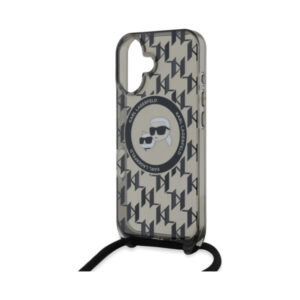 Coque iPhone 16 Karl Lagerfeld IML Crossbody Monogram Karl & Choupette Head MagSafe noire — visuel 5