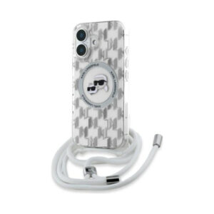 Coque iPhone 16 Karl Lagerfeld IML Crossbody Monogram Karl & Choupette Head MagSafe transparente
