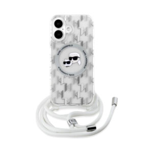 Coque iPhone 16 Karl Lagerfeld IML Crossbody Monogram Karl & Choupette Head MagSafe transparente — visuel 2