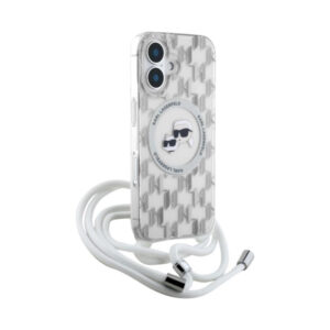 Coque iPhone 16 Karl Lagerfeld IML Crossbody Monogram Karl & Choupette Head MagSafe transparente — visuel 3