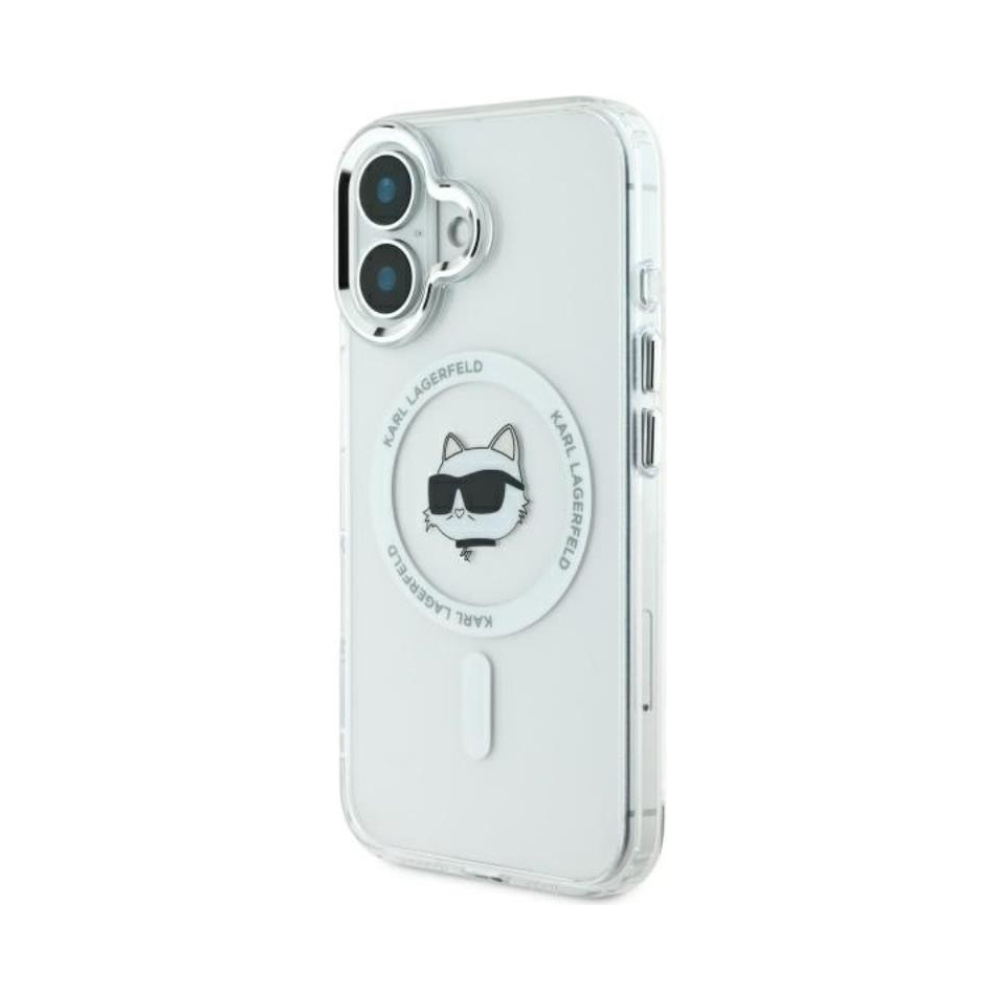 Coque iPhone 16 Karl Lagerfeld IML Metal Choupette Head MagSafe blanche — visuel 2