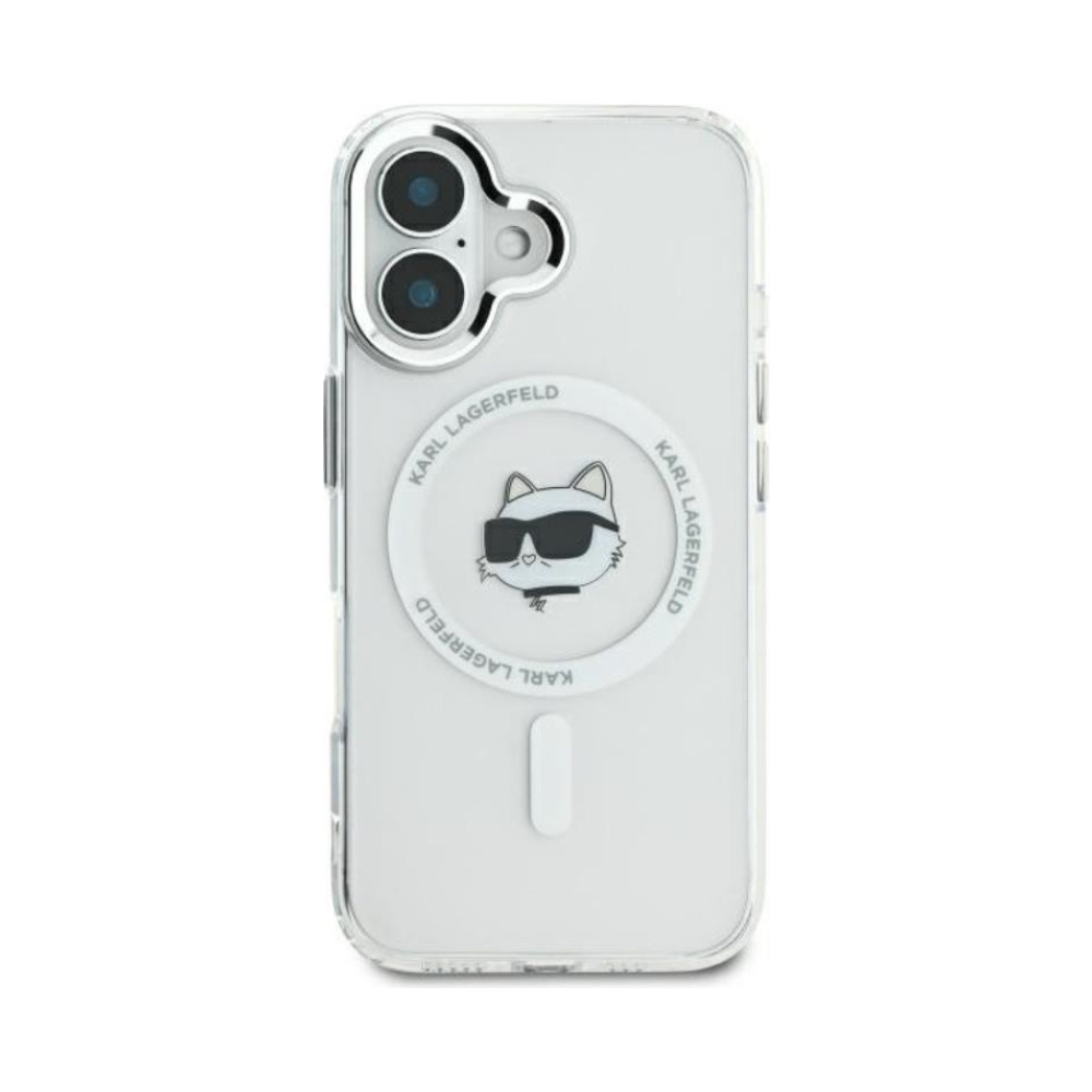 Coque iPhone 16 Karl Lagerfeld IML Metal Choupette Head MagSafe blanche — visuel 3