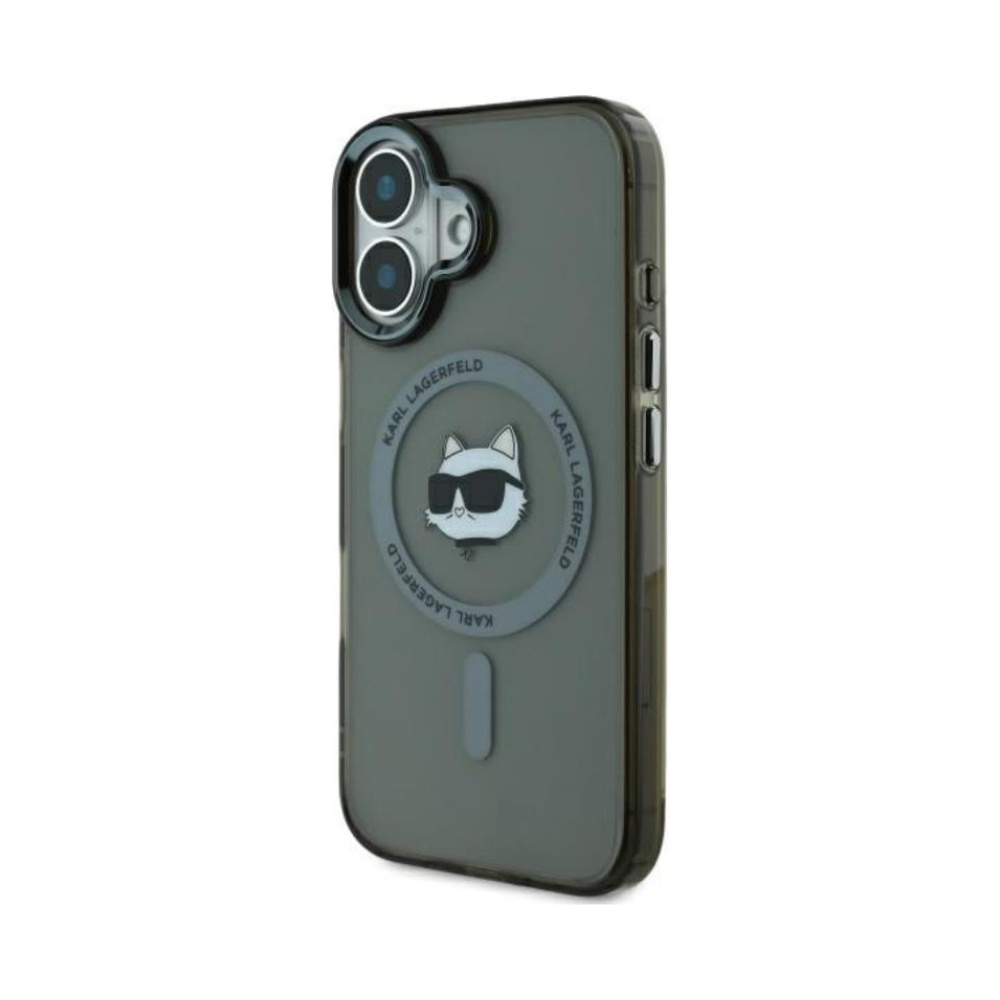 Coque iPhone 16 Karl Lagerfeld IML Metal Choupette Head MagSafe noire — visuel 2