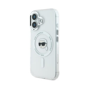 Coque iPhone 16 Karl Lagerfeld IML Metal Karl Head MagSafe blanche — visuel 2