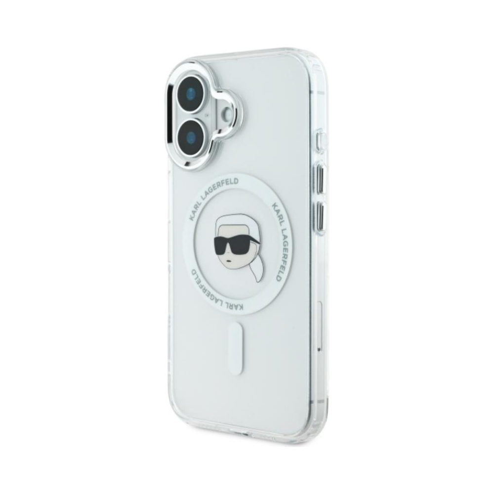 Coque iPhone 16 Karl Lagerfeld IML Metal Karl Head MagSafe blanche — visuel 2