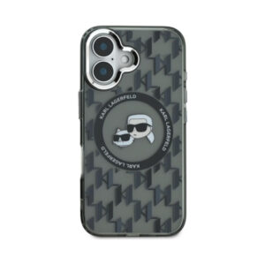 Coque iPhone 16 Karl Lagerfeld IML Monogram Karl & Choupette Head MagSafe noire — visuel 3