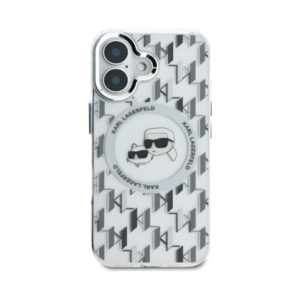 Coque iPhone 16 Karl Lagerfeld IML Monogram Karl & Choupette Head MagSafe transparente — visuel 3