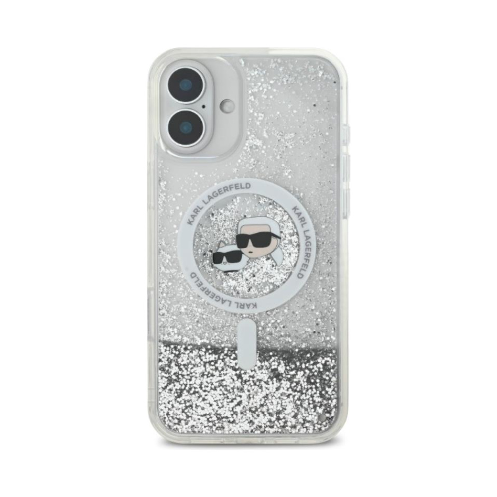 Coque iPhone 16 Karl Lagerfeld Liquid Glitter Karl & Choupette Head MagSafe transparente — visuel 3
