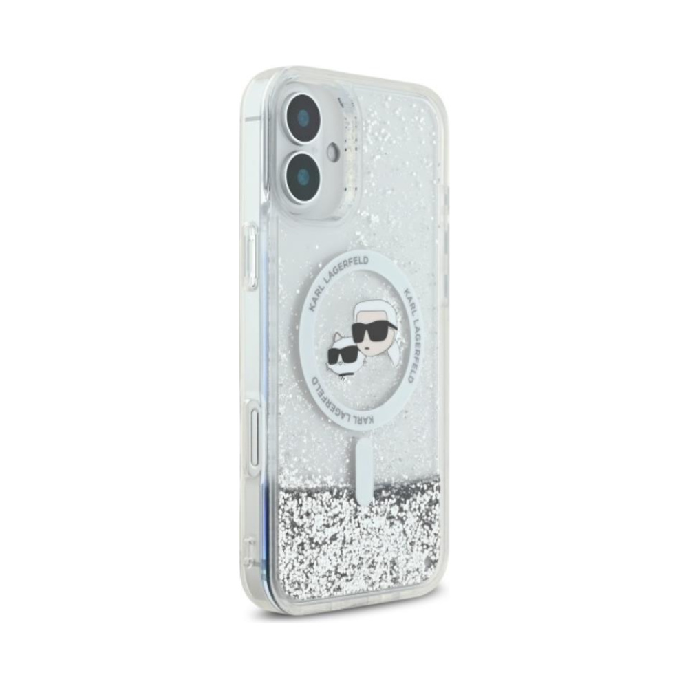 Coque iPhone 16 Karl Lagerfeld Liquid Glitter Karl & Choupette Head MagSafe transparente — visuel 4