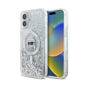 Coque iPhone 16 Karl Lagerfeld Liquid Glitter Karl Head MagSafe transparente