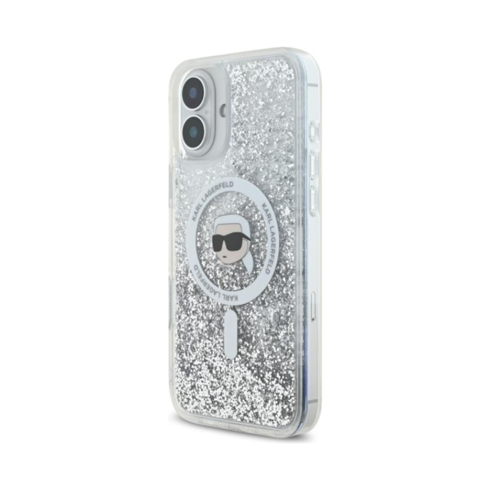 Coque iPhone 16 Karl Lagerfeld Liquid Glitter Karl Head MagSafe transparente — visuel 2