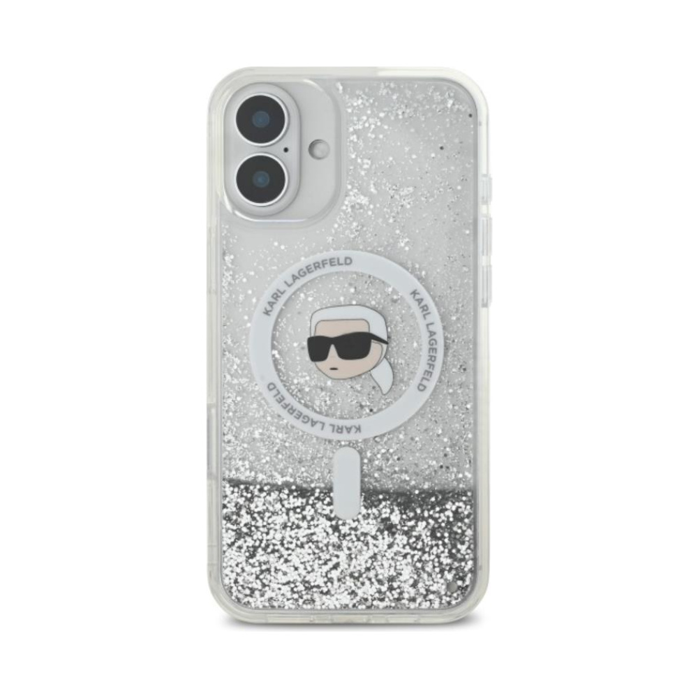 Coque iPhone 16 Karl Lagerfeld Liquid Glitter Karl Head MagSafe transparente — visuel 3