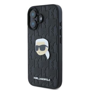 Coque iPhone 16 Karl Lagerfeld Monogram Karl Head Pin noire — visuel 2
