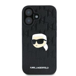Coque iPhone 16 Karl Lagerfeld Monogram Karl Head Pin noire — visuel 3