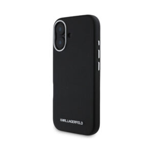 Coque iPhone 16 Karl Lagerfeld Saffiano Full Wrapped Elongated Metal Logo MagSafe noire — visuel 2
