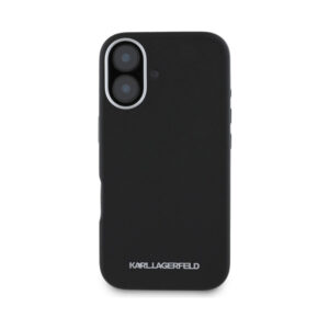 Coque iPhone 16 Karl Lagerfeld Saffiano Full Wrapped Elongated Metal Logo MagSafe noire — visuel 3