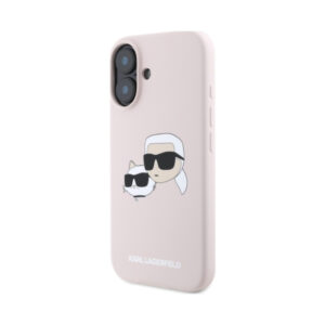 Coque iPhone 16 Karl Lagerfeld Silicone Double Heads Print MagSafe rose — visuel 2