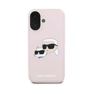 Coque iPhone 16 Karl Lagerfeld Silicone Double Heads Print MagSafe rose — visuel 3