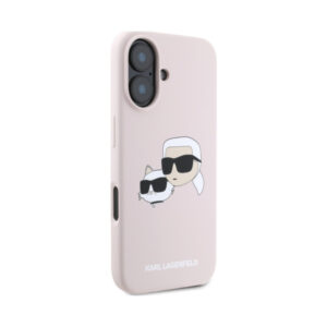 Coque iPhone 16 Karl Lagerfeld Silicone Double Heads Print MagSafe rose — visuel 4