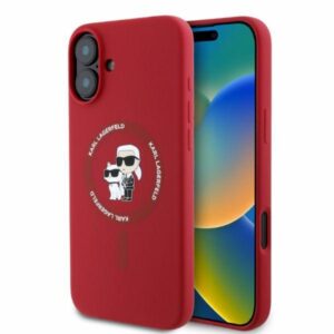 Coque iPhone 16 Karl Lagerfeld Silicone Karl & Choupette Ring MagSafe rouge
