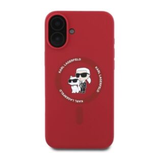 Coque iPhone 16 Karl Lagerfeld Silicone Karl & Choupette Ring MagSafe rouge — visuel 3