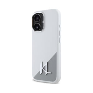 Coque iPhone 16 Karl Lagerfeld Silicone Shadow Metal Initial MagSafe blanche — visuel 2