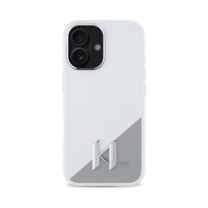 Coque iPhone 16 Karl Lagerfeld Silicone Shadow Metal Initial MagSafe blanche — visuel 3