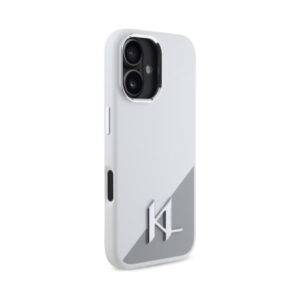 Coque iPhone 16 Karl Lagerfeld Silicone Shadow Metal Initial MagSafe blanche — visuel 4