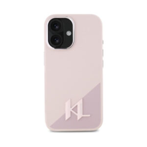 Coque iPhone 16 Karl Lagerfeld Silicone Shadow Metal Initial MagSafe rose — visuel 3