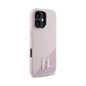 Coque iPhone 16 Karl Lagerfeld Silicone Shadow Metal Initial MagSafe rose — visuel 4