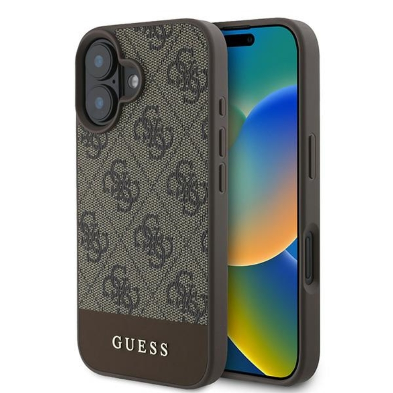 Coque iPhone 16 Plus Guess 4G Bottom Stripe brune